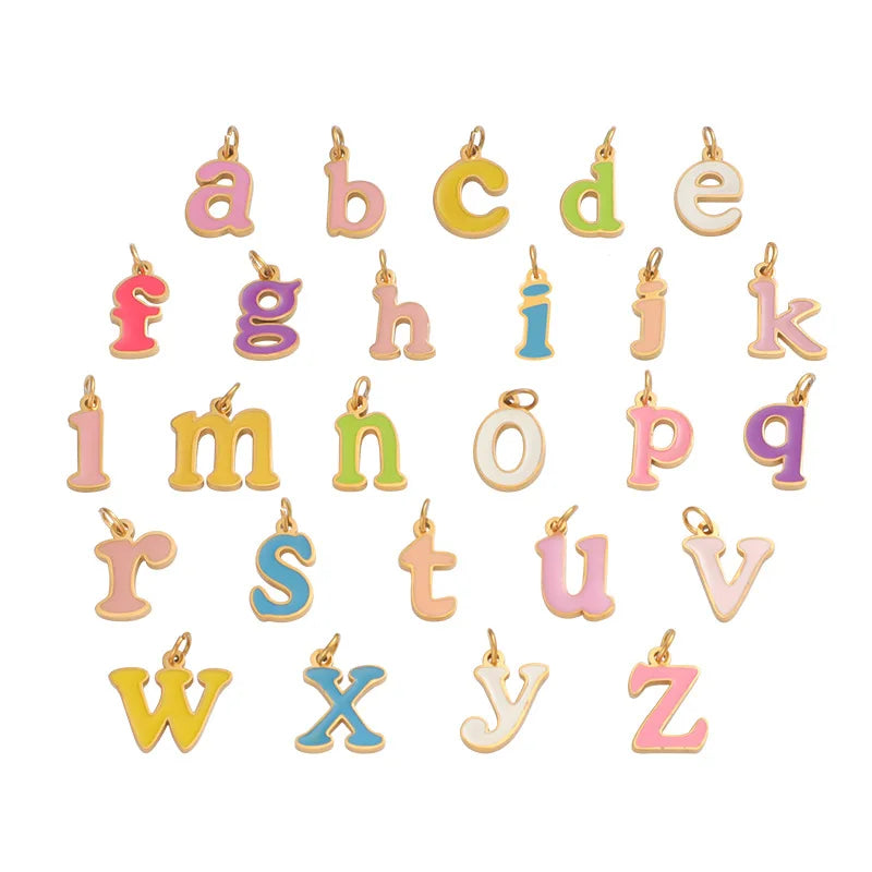 Oil Dropping Lowercase Letters A- Z Alphabet Letter Charms Pendant for DIY Personalized Jewelry Making Findings