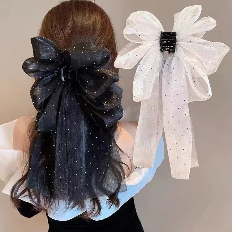 Elegant Bowknot Hair Clip Fashion Sweet Long Ribbon Grab Clip Girl Shark Clip Headwear Hair Accessories