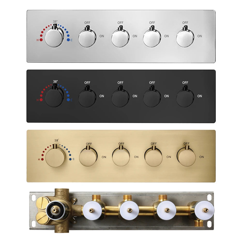 Shower Main Body Brass Two/Three/Four Function High Flow Thermostatic Switch Valve Wall Mounted Matte Black
