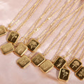 Hot Sale Women Waterproof 316L Stainless Steel 12 Month Engraved Square Birth Flower Necklace Women
