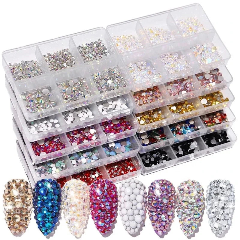 6 Grids Flat-bottom Crystals AB Nail Rhinestone Crystal AB SS6-SS20 Opal Nail Art Charms Diamond Rhinestones for Nail Decoration