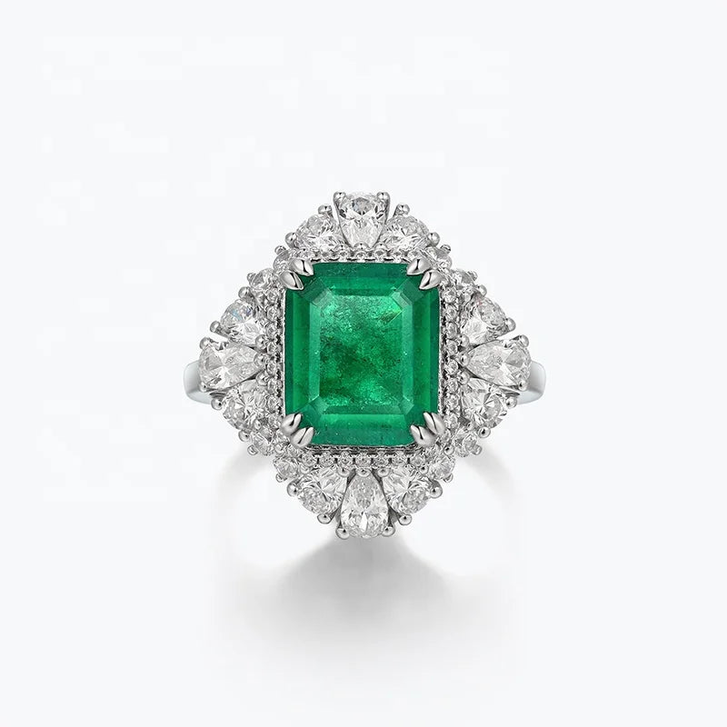 Best Jewelry Custom Ladies High-end Luxury S925 Silver18K Gold Pured Emerald Cut Moissanite Diamond Gem Ring