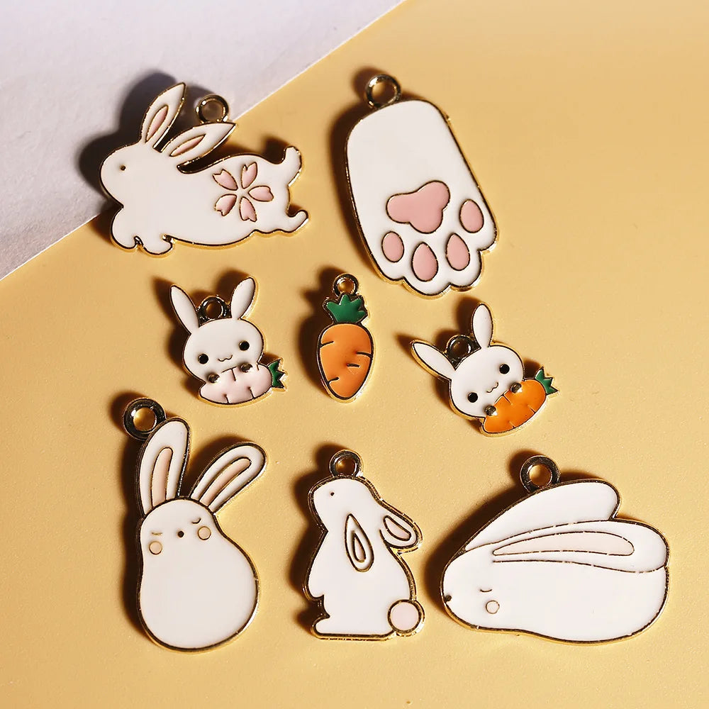 AA016242 Enamel Rabbit Charm Cute Cartoon Animals Charms Pendant for Earrings Jewelry Making Necklace Bracelet