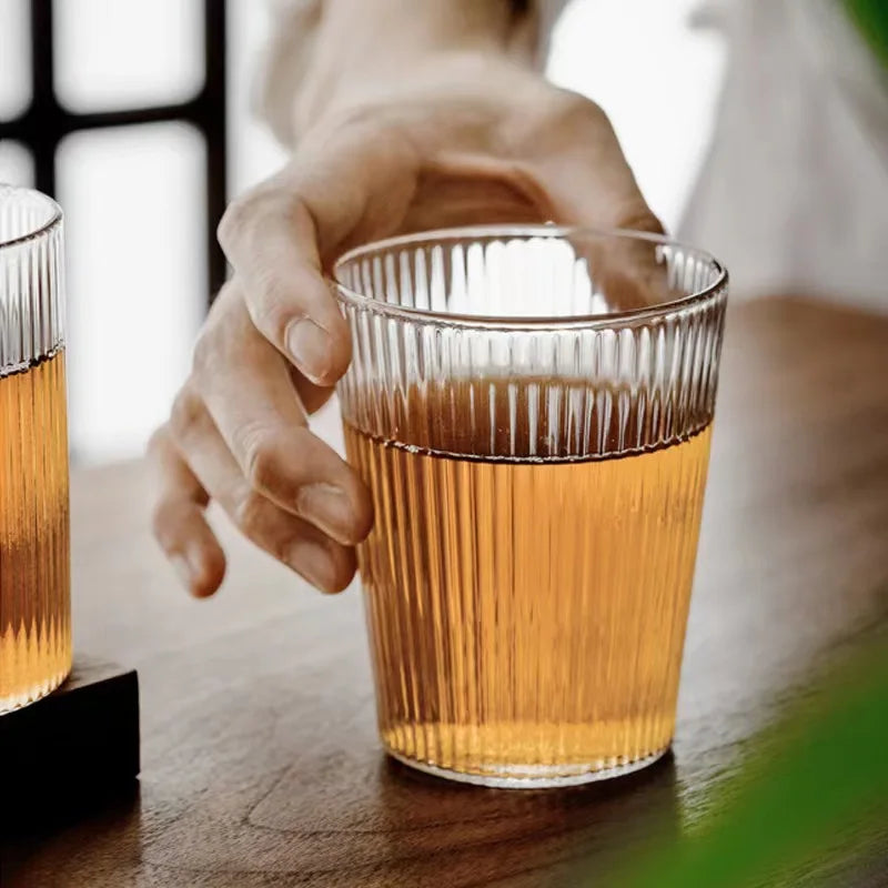 Japanese Style Simple Vertical Pattern Glass Super Lightweight Heat-resistant Milk Cup Tea Coffee Cup