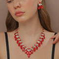 3Pcs Wedding Bridal Accessories Banquet Party Jewelry Women'S Fashion Sparkling Full Diamond Leaf Necklace Earrings Set