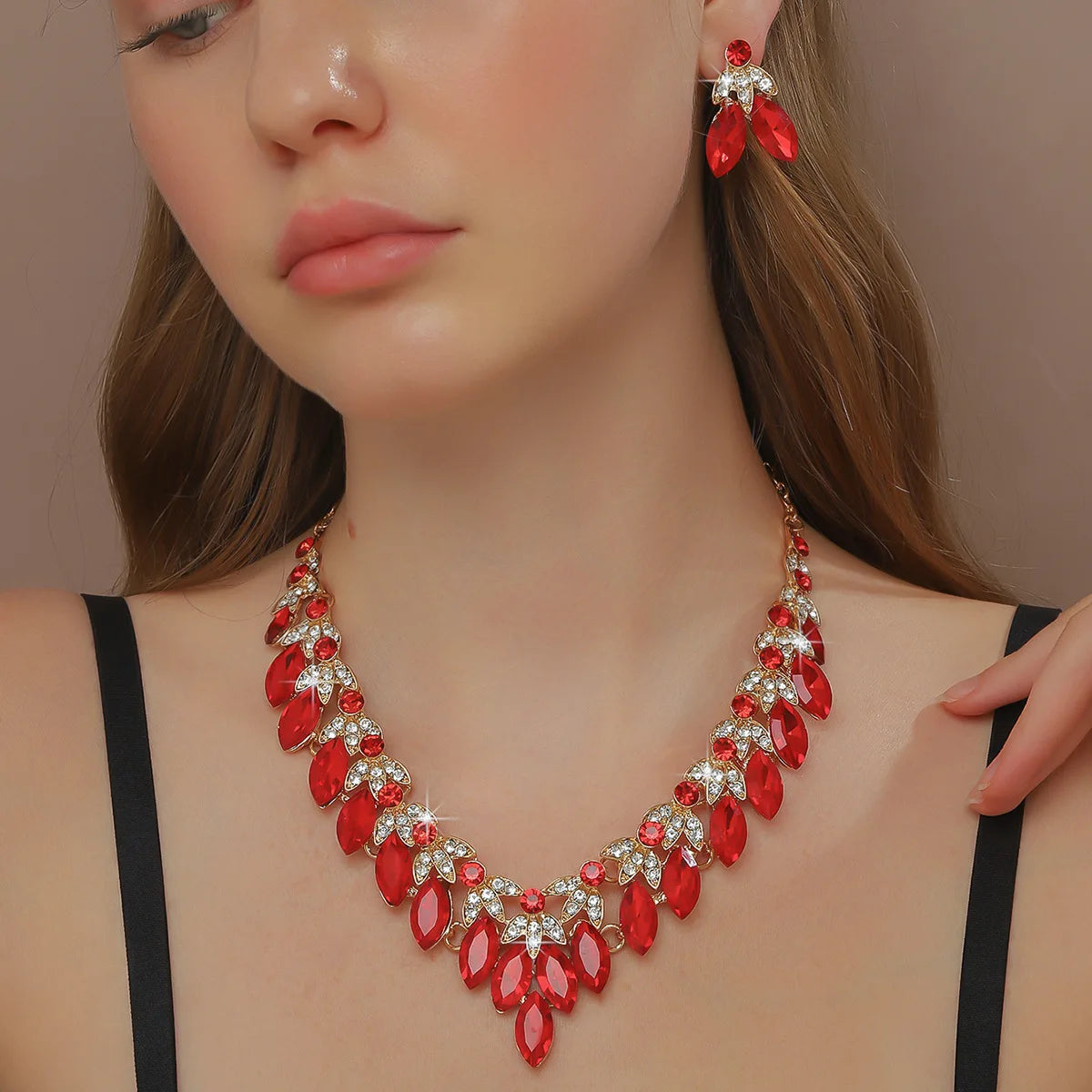 3Pcs Wedding Bridal Accessories Banquet Party Jewelry Women'S Fashion Sparkling Full Diamond Leaf Necklace Earrings Set