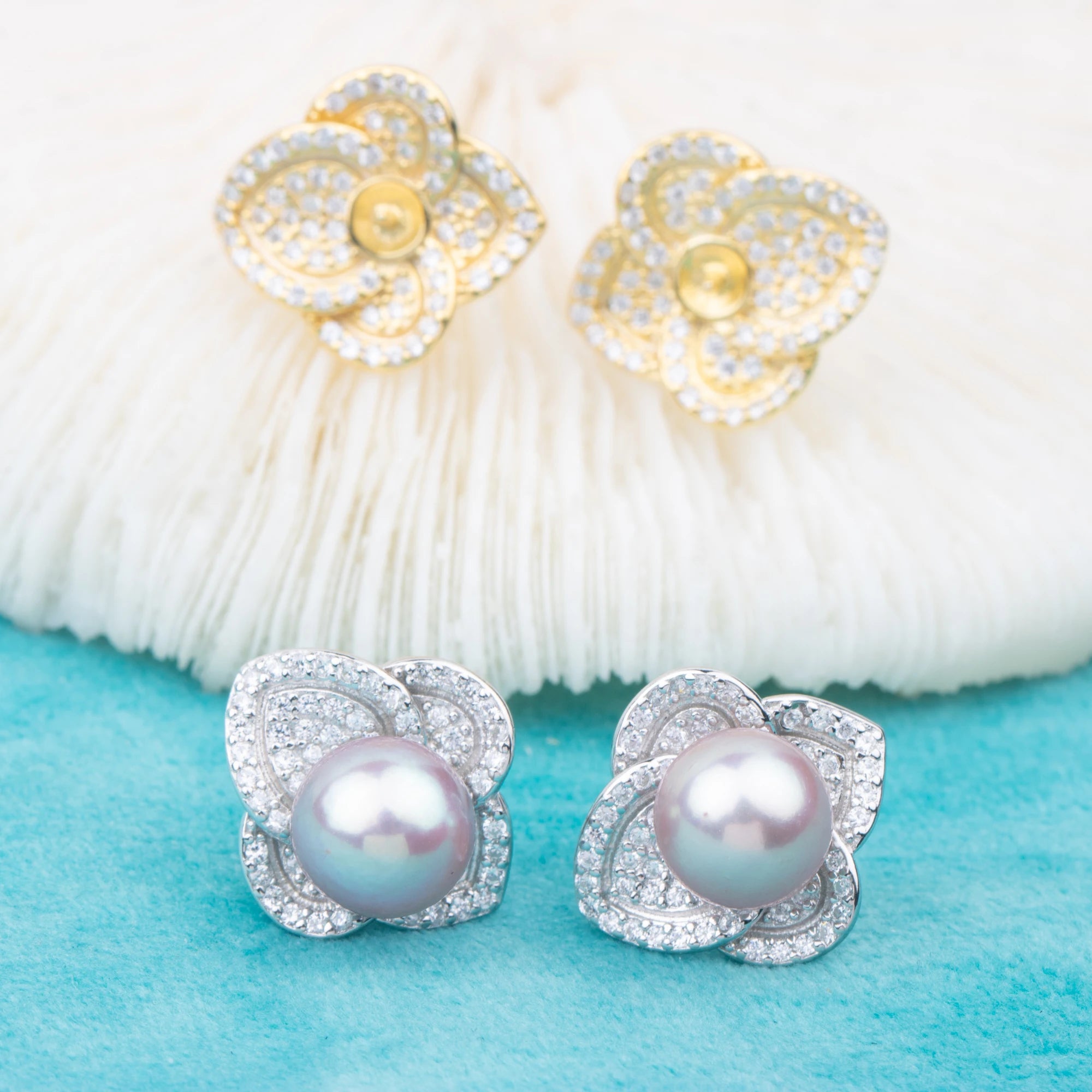 E010765 S925 Pearl Earring 925 Sterling Silver DIY 7-8mm Natural Freshwater Pearl Stud Earring for Women