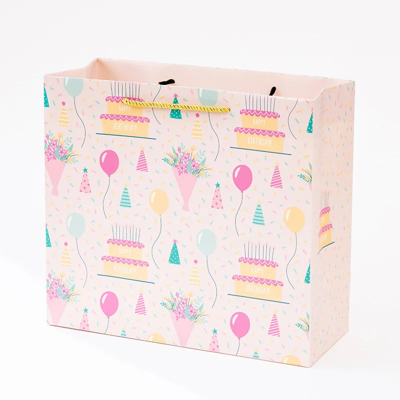Multi Size Children Happy Birthday Paper Gift Bag Return Gift Light Pink Color Packaging Bag