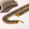 INS Popular 18k Gold Plated Full Zircon Choker Necklace Stainless Steel Base Tennis Chain Colorful Zircon Bracelet Necklace