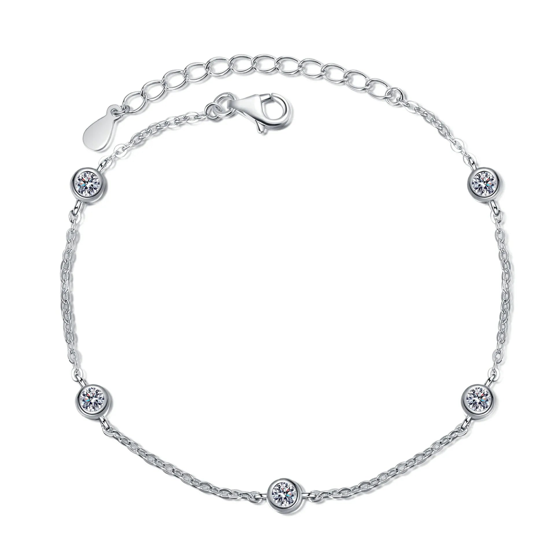 Silver 925 Original Excellent Cut 0.5 Ct Diamond Test Past D Color VVS1 Moissanite Numeral Bracelet for Women Fine Jewelry