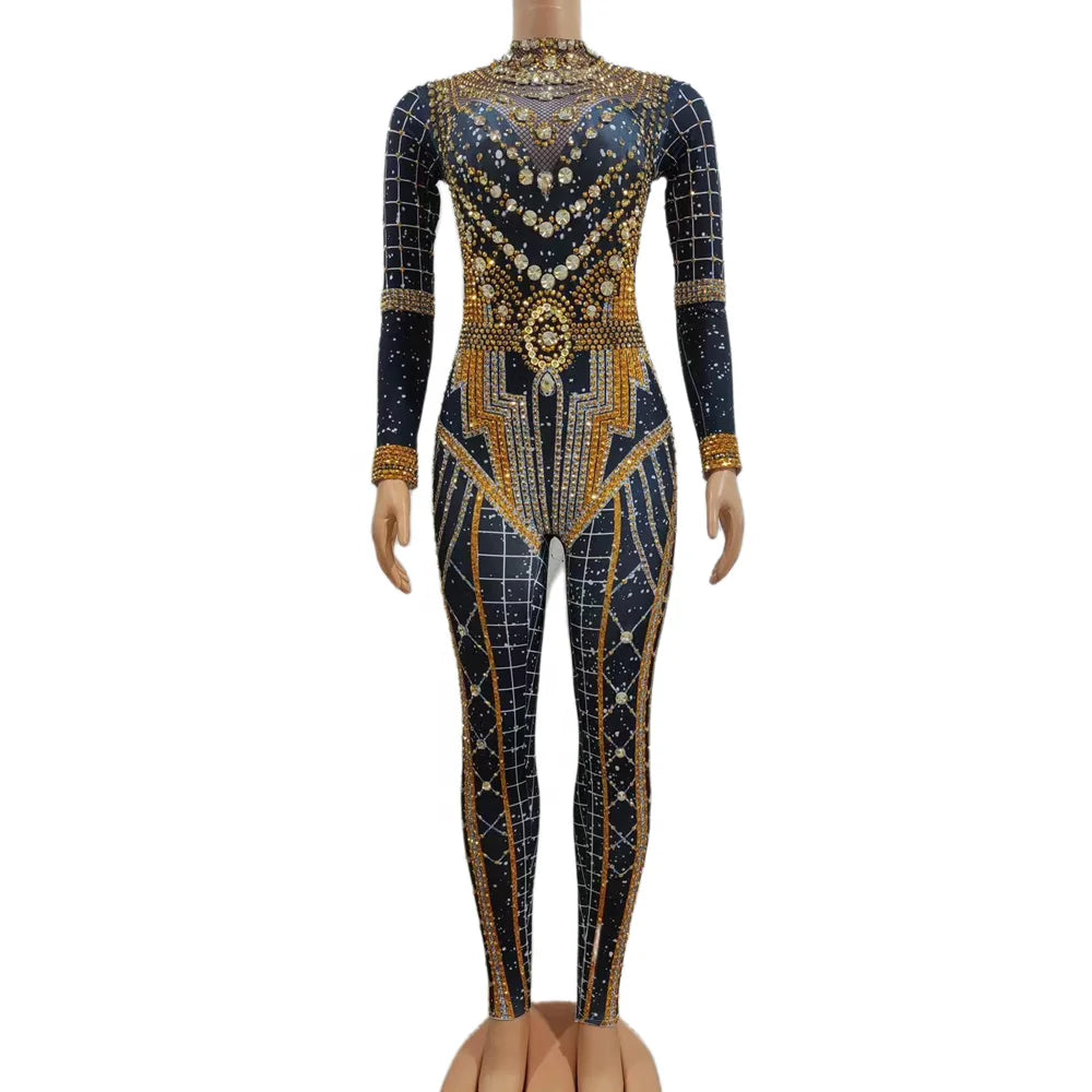 New Photoshoot Long Sleeves Crystal Rompers Pole Dance Stage Costume Club Party Bodysuits Women Performance Rhinestone Jumpsuits