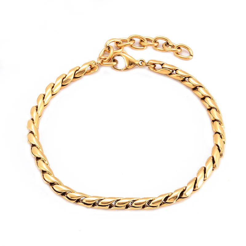 Fashion Simple Glossy Strong 4.5mm Thick Round Snake Chain Jewelry Stainless Steel Men Bracelet
