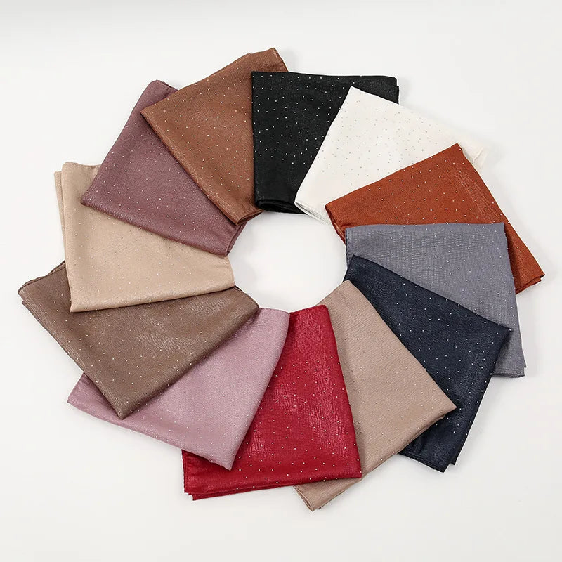 Assorted Chiffon Hijab Scarves 90x90xm Breathable Polyester with Stones Versatile for Summer Autumn Spring Seasons for Girls