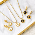 Korean Version Round Moon Snake Bone Necklace Titanium Steel Short Earrings Buckle Black and White Set Sweatshirt Chain