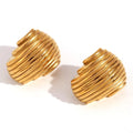 Wholesale Custom Large Geometric Gold Plated Stainless Steel Earrings Non-Tarnish Stripe Texture Chunky Geometric Gold Stud Hoop