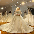 For Jancember NS005 Modern Elegant Heavy Beaded Bridal Wedding Dress Long Sleeve Chapel Train with Crystal Lace Flower