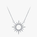 Ailmay Sparkling Clear Zircon 925 Sterling Silver Trendy Luxury Sun Pendant Necklace for Women Classic Wedding Statement Jewelry