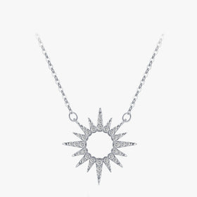 Ailmay Sparkling Clear Zircon 925 Sterling Silver Trendy Luxury Sun Pendant Necklace for Women Classic Wedding Statement Jewelry