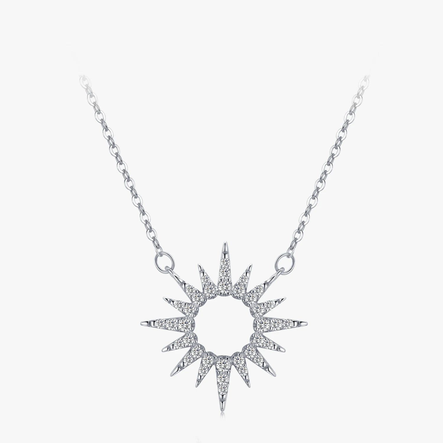 Ailmay Sparkling Clear Zircon 925 Sterling Silver Trendy Luxury Sun Pendant Necklace for Women Classic Wedding Statement Jewelry
