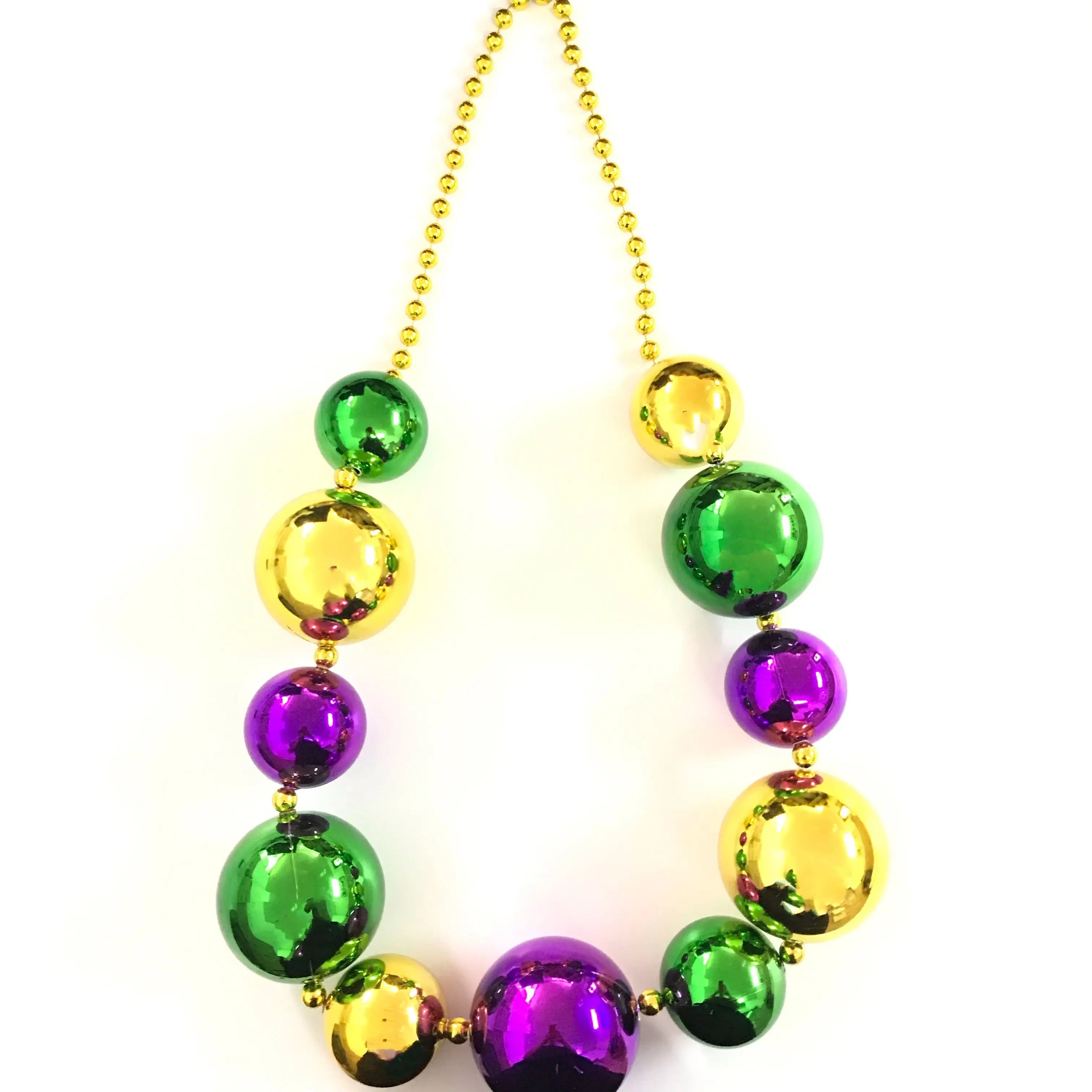 Jumbo Mardi Gras Beads Custom Party Favors Metallic Purple Green Gold 60mm 80mm Big Ball Beads