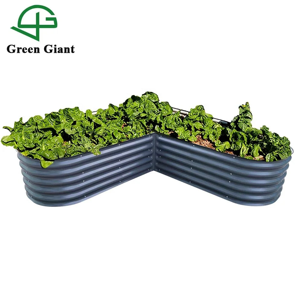 Huizhou Green Giant 17" Tall  Large L-Shaped Metal Modular Corrugated Raised Garden Bed Kit