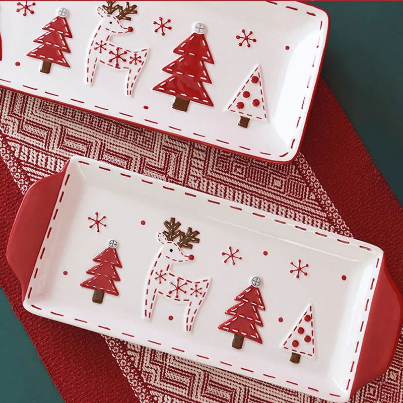 Christmas Design Plate Bowl Cup Ceramic Tableware Dishes Set Santa Claus Porcelain Tableware Dinner Set for Christmas Decoration