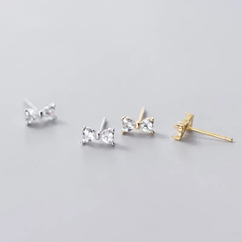 Fashion Minimalist Jewelry 925 Sterling Silver Small Earrings Bowknot Bow Knot Gold Plated Stud Earrings for Women