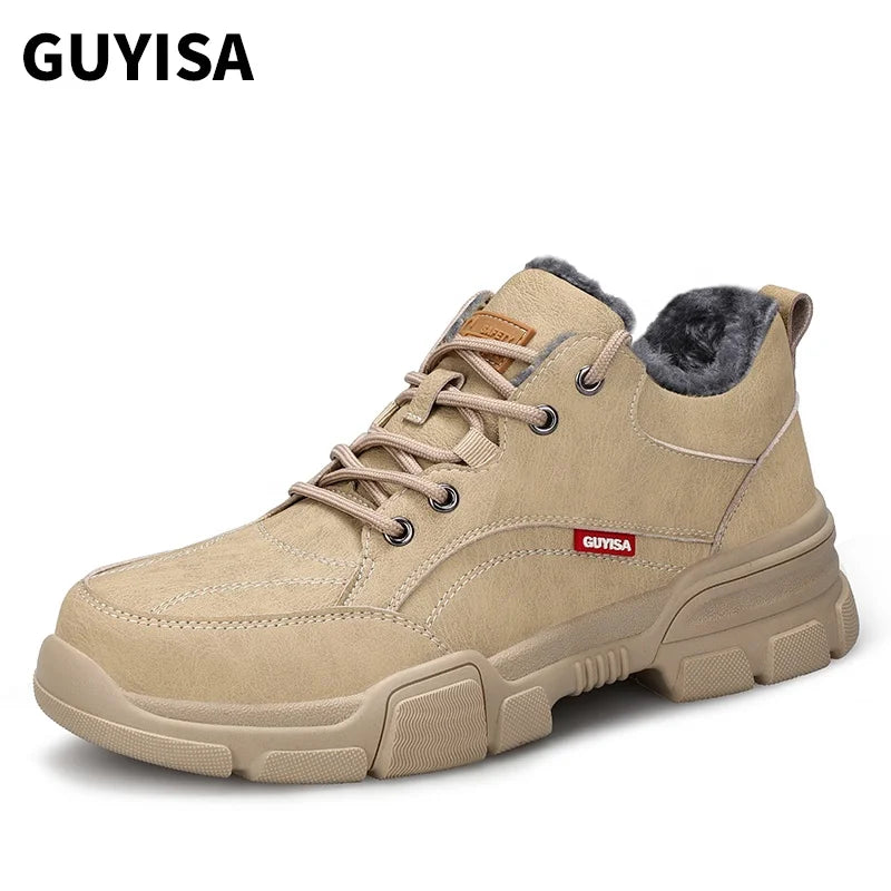GUYISA Brand Winter Fashion Work Shoes Waterproof Non-slip Steel Toe Warm Men Safety Shoes