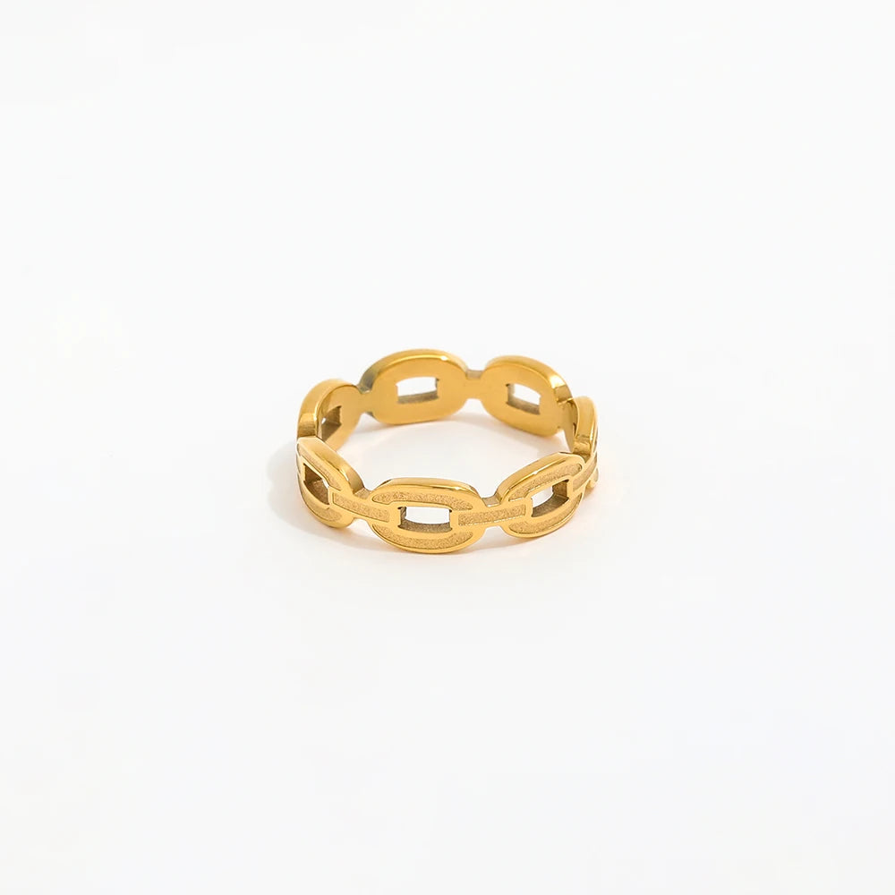 High End 18K Gold Plated Hollow Chain Rings for Women Stainless Steel Rings Jewelry