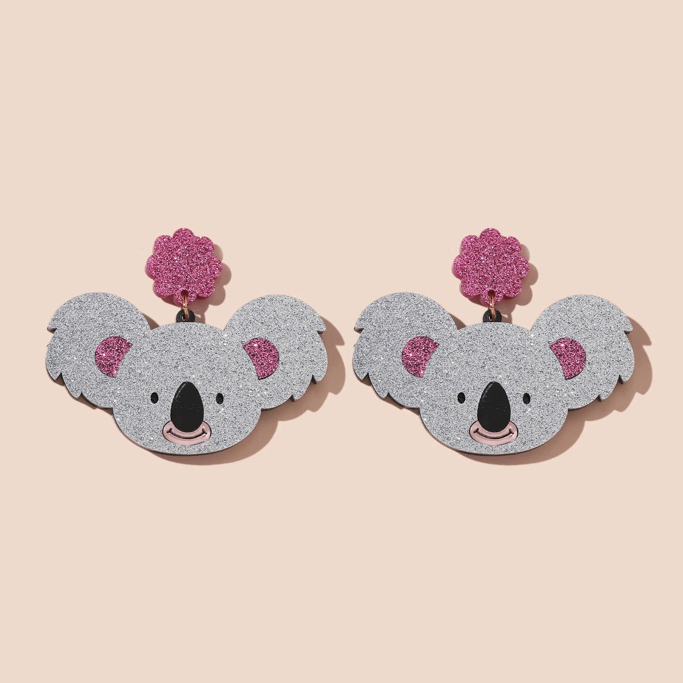 Wholesale Children's Gifts Cute Anime Koala Flower Sequin Pendant Cute Shiny Cartoon Animal Acrylic Earrings