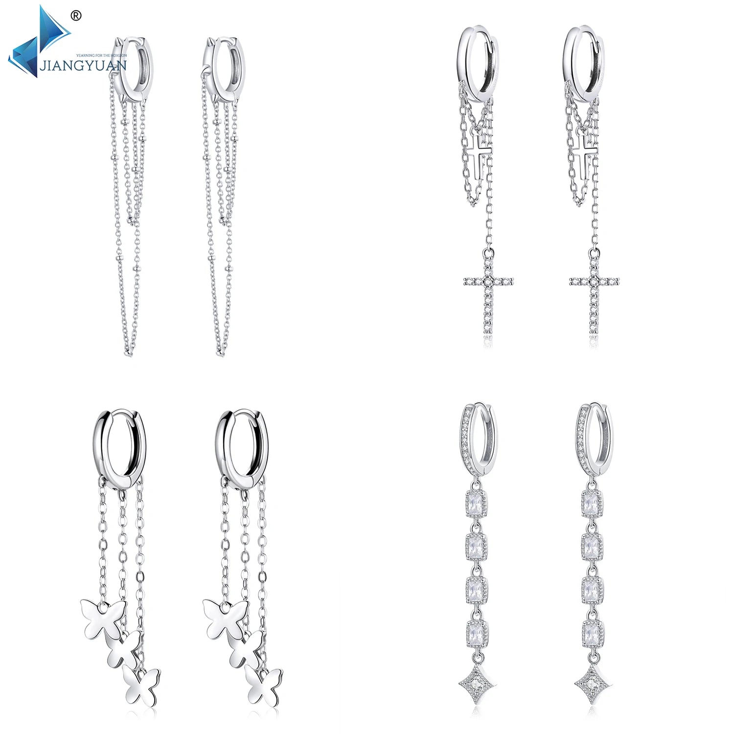 Fine Silver Jewelry European and American Design Trendy Chain Earrings 925 Silver Zircon Long Earrings S925 Jewelry Wholesale
