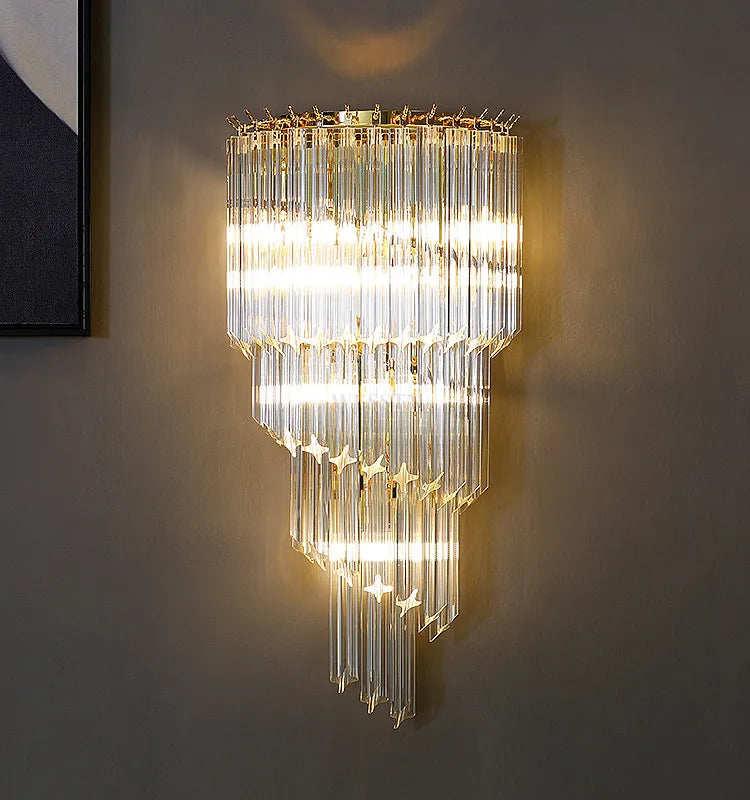 Indoor Decorative Modern Wall Lamps Multi Layers Gold Luxury K9 Crystal Wall Lamp for Hotel Bedroom