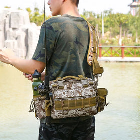 Stock Tourbon 20L Waterproof Polyester Three-Layer Multi-Functional Fishing Rod Storage Adjustable Strap Fishing Waist Pack