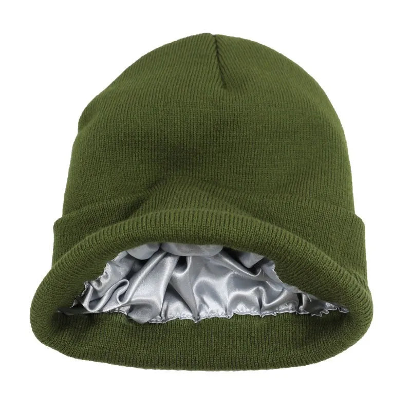 HZM-19274 Knit Slouchy Beanie Warm Satin Lined Thick Chunky Cap Winter Beanie Hat for Women and Men