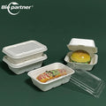AL6 Bio-Degradable 400ml Bamboo Disposable Rectangular Takeaway Box with Lid Microwavable Hot Food Container Bagasse Material