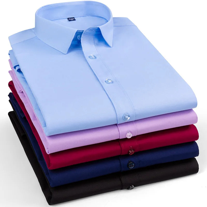 Non-Iron Casual 100% Cotton Stand Collar Over Size Straight Cut Design Long Sleeve Corporate Custom Ready Made Autumn Shirt Men