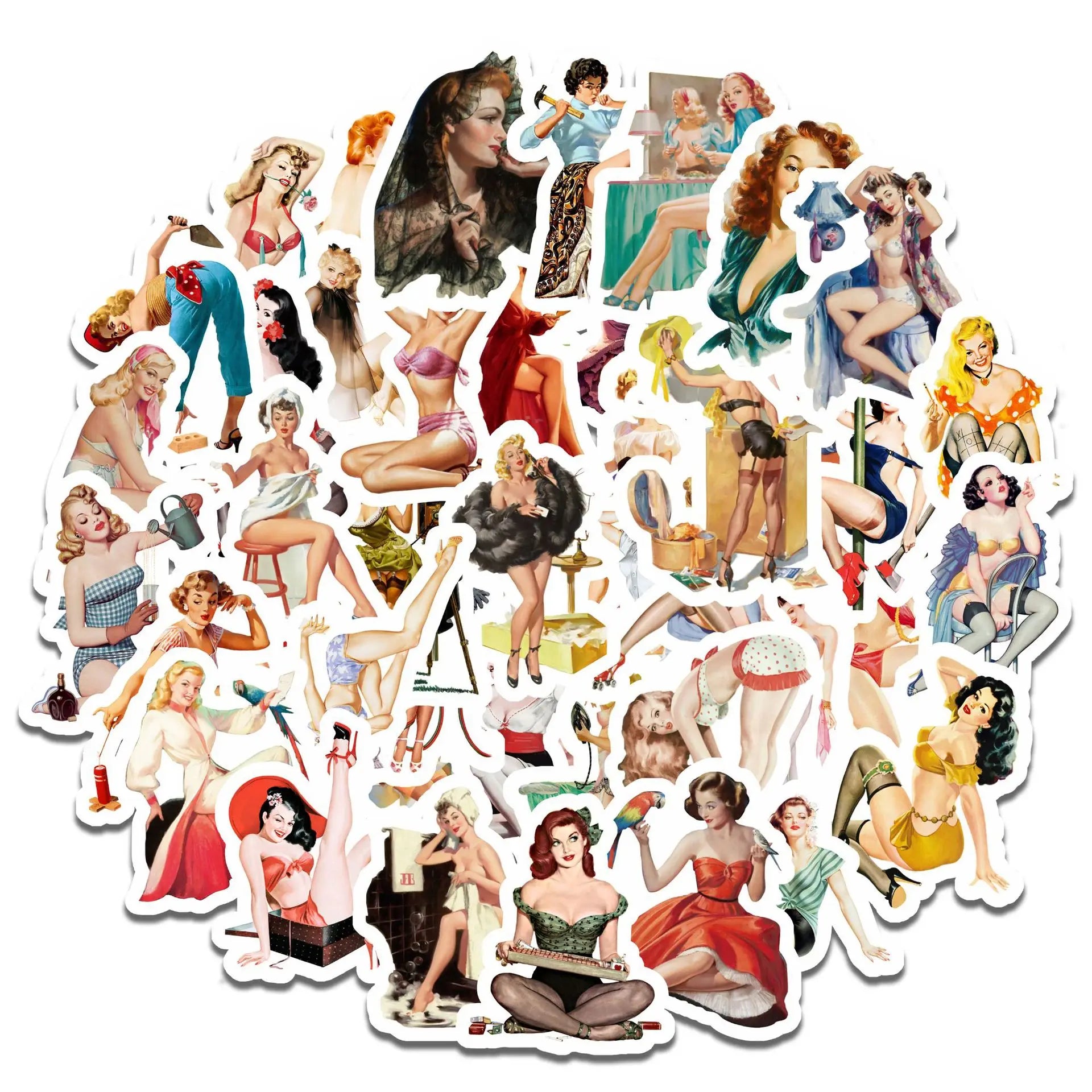 50pcs Vintage Sexy Pinup Girl Nostalgia Woman Lady Beautiful Graffiti Fashion Stickers