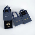 Dark Blue Luxury 9x9x3.2cm Jewelry Box Sliding Handle Black Velvet Sponge Cardboard Gift Packaging for Bracelet Drawer Storage