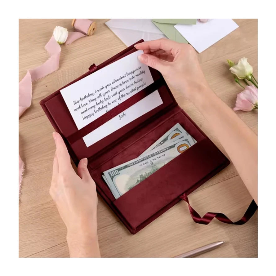 Custom Gold Foil Luxury Budget Envelopes for Money Velvet Wedding Cash Gift Envelope