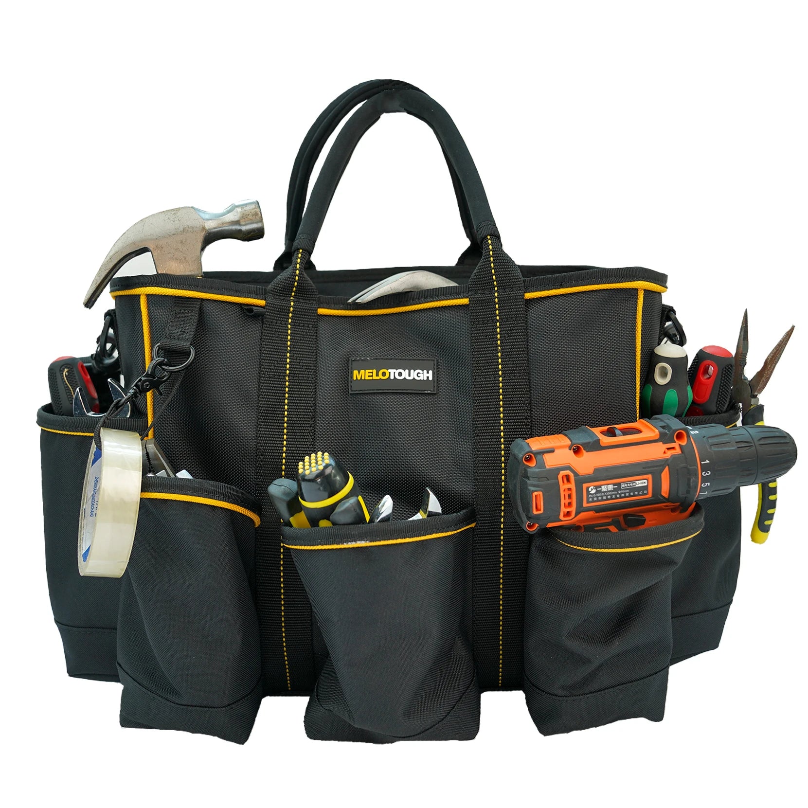 Heavy Duty 14 Inch Supply Bag Open Top Wide Mouth Black Tote Tool Organizer Bag with Shoulder Strap