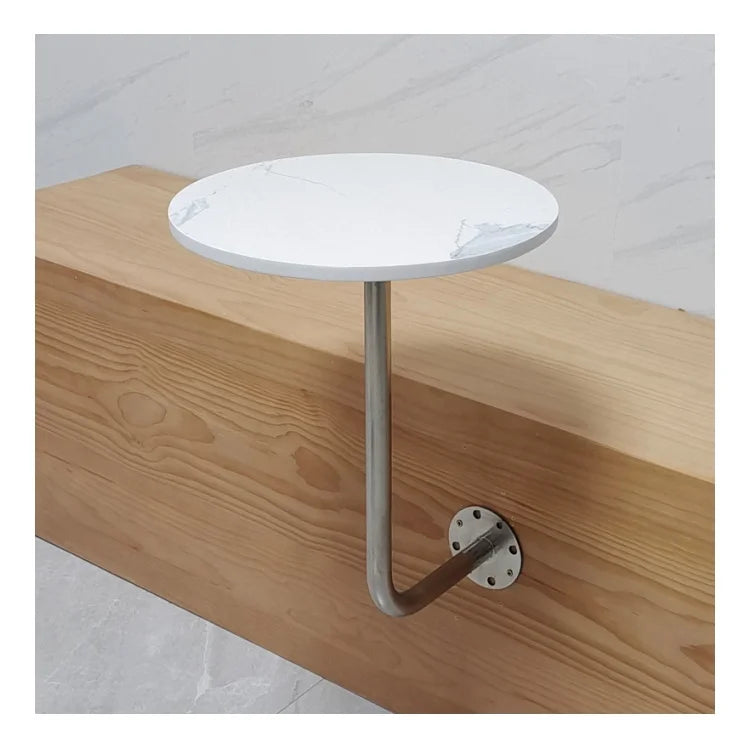 Modern Milk Tea Shop Cafe Outdoor Booth Table Wall Hanging Marble Wall Mounted Stainless Steel Small Round Table