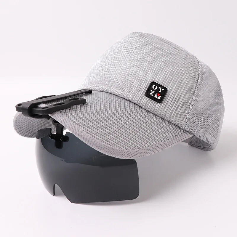 Newest Unisex Outdoor Fashion UV400 Design Sport Sunglasses with Clip on Hat Reversible