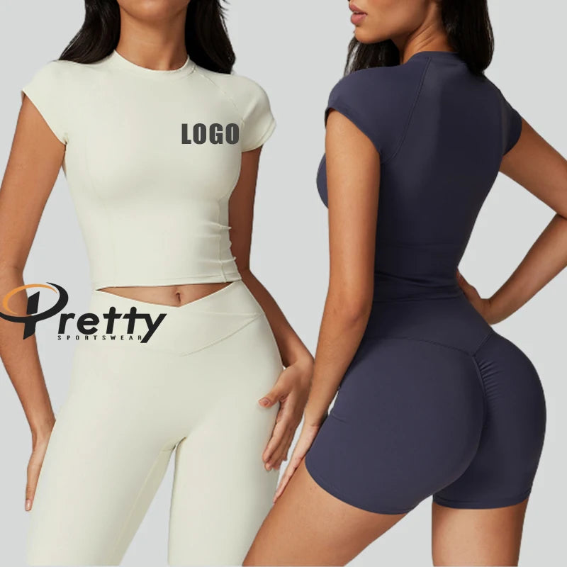 New Arrival Woman's Yoga Gym T-shirts Custom LOGO Quick-dry Breathable Skin-friendly Woman's Casual Fitness Workout Sportswear.