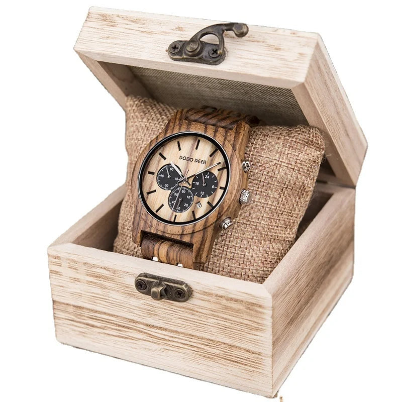 For DODO DEER Vintage Natural Black Wood Watch Stainless Steel Pointer OEM Fashion Watches 38 Wooden Buckle Gift Box Package