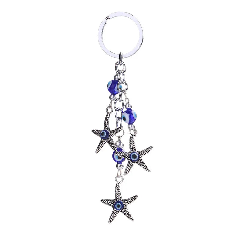 Classic Fashion Glass Elephant Starfish Small Tree Lucky Amulet Keychain Turkey Hamsa Hand Blue Eyes Bag Car Pendant