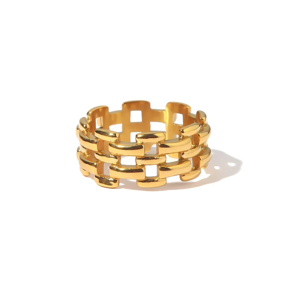 Dainty Watchband Hollowed Bars Shape Minimalist Ins Fashion 18K PVD Gold Plated Stainless Steel Ring MegaBDM