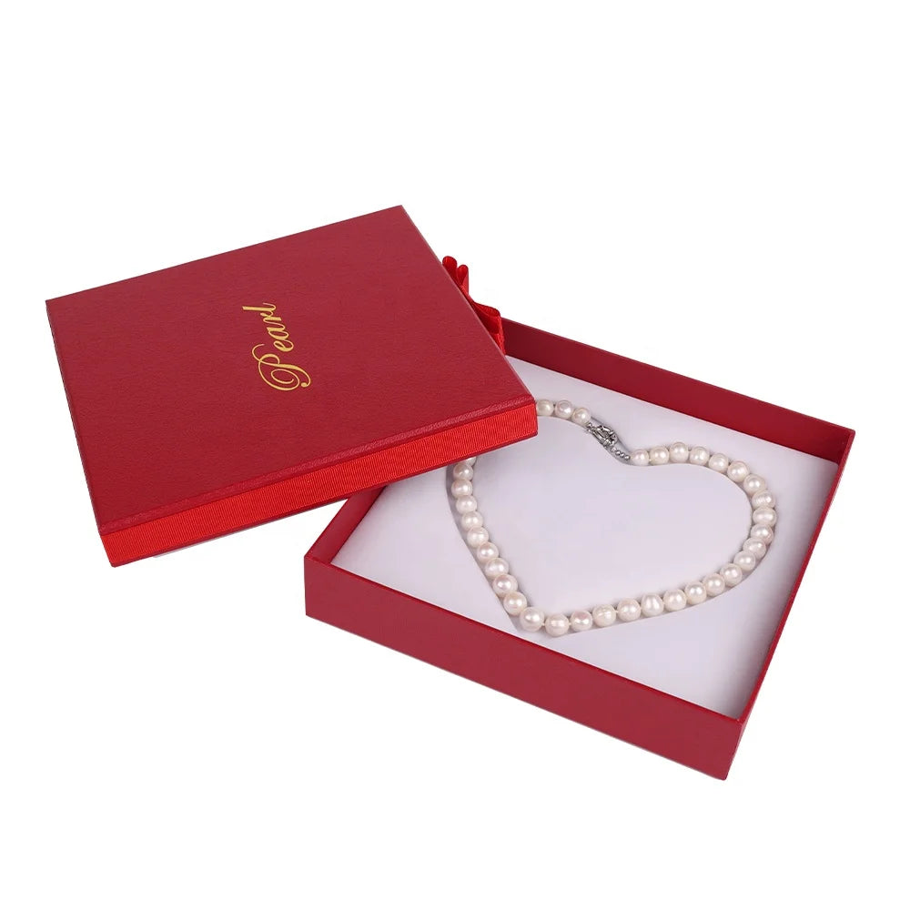 Luxury Red Paper Cardboard Pearl Box Inner Heart Shape Jewelry Boxes Customized Logo Necklace Packaging