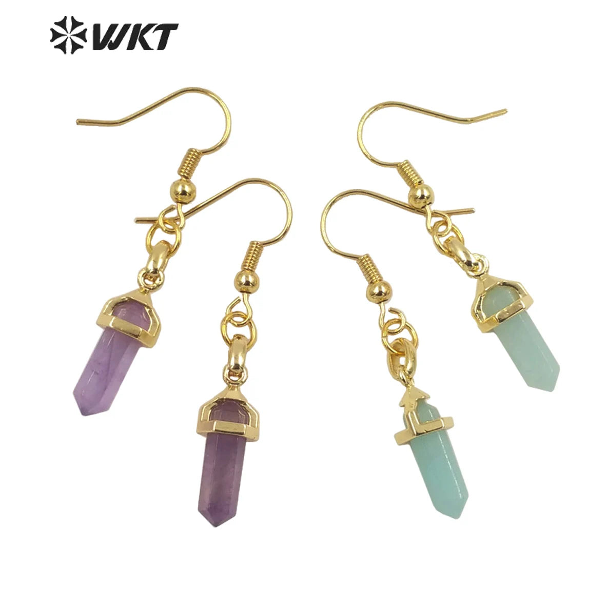 WT-E669 Graceful Natural Stone Pendant Earrings Delicate Hexagon Pillar Earrings Women's Jewelry Natural Stone Earrings