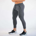 Men Long Pants Solid Color Elastic Waist Drawstring Spring Fashion Pencil Sports Fitness Trousers Casual Slim Pants