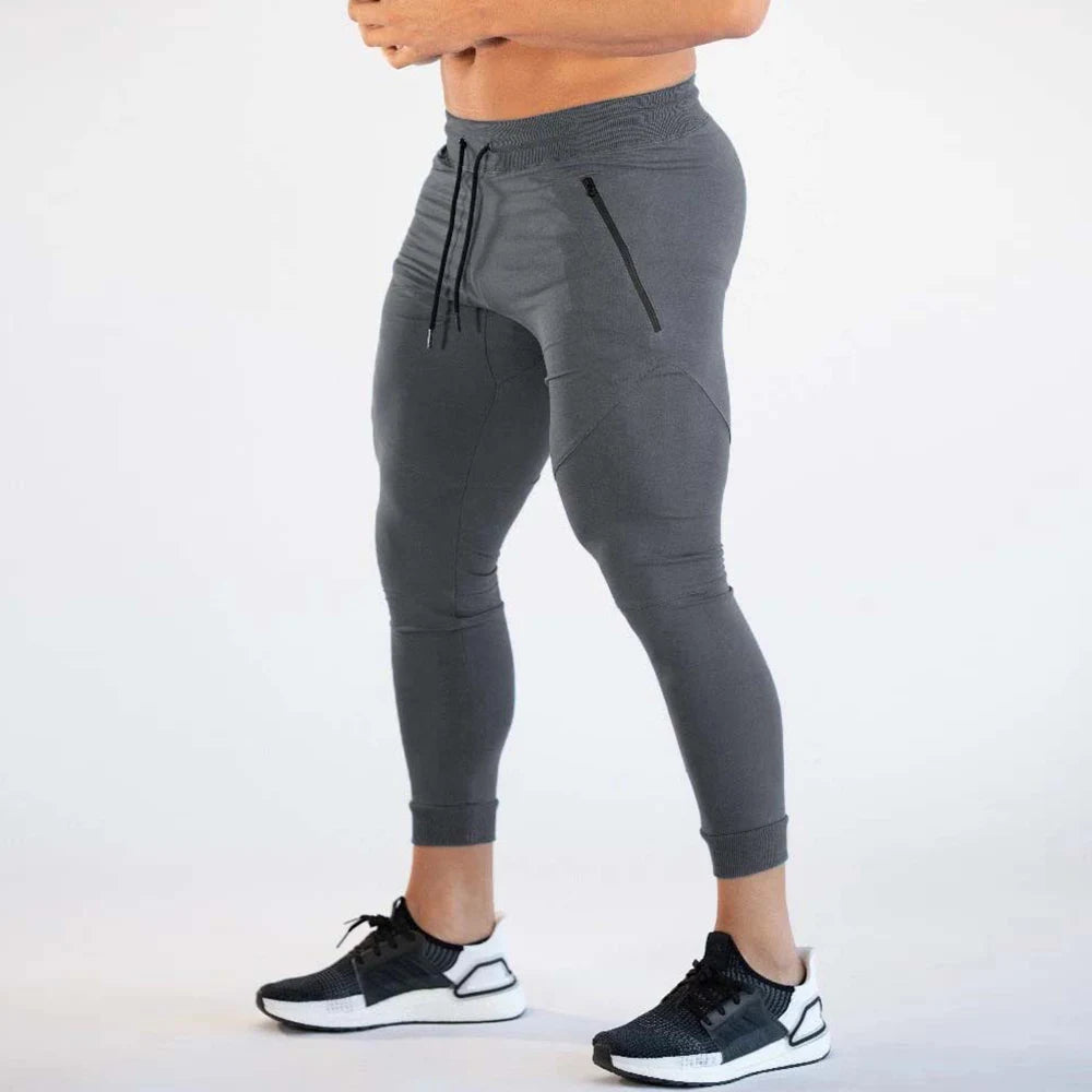 Men Long Pants Solid Color Elastic Waist Drawstring Spring Fashion Pencil Sports Fitness Trousers Casual Slim Pants